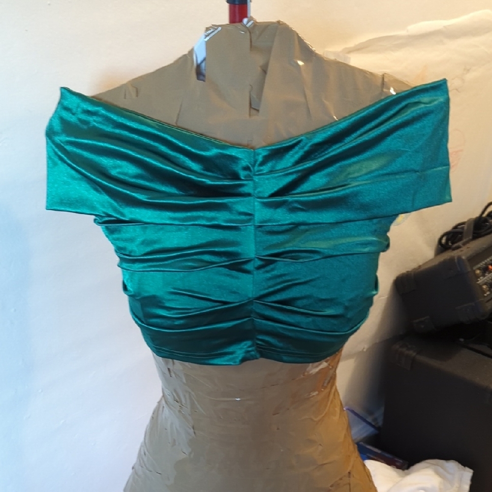 SHEIN Teal Off-Shoulder Satin Blouse